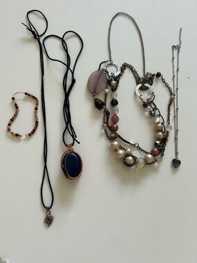 Vintage Bead & Pearl Gem stones lapis lazuli tiger eye Necklace Bracelet Mixed